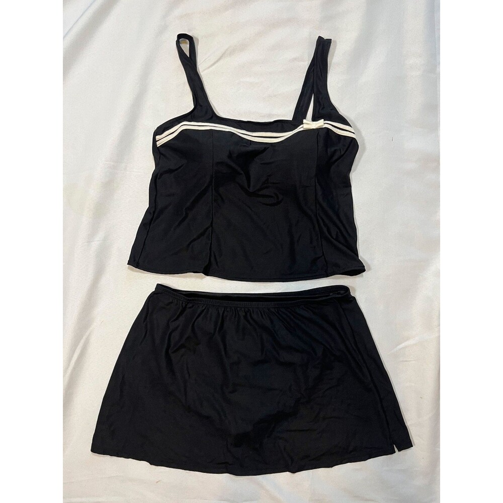 Lot of 2 It Figures! Black Tankini Top Swim Skirt Two Piece Set Plus Size 18W